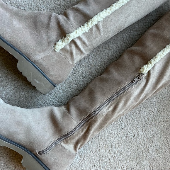 Sole Society “Juno” Over the Knee Boot Suede w Faux Shearling Trim - Taupe - Picture 7 of 10